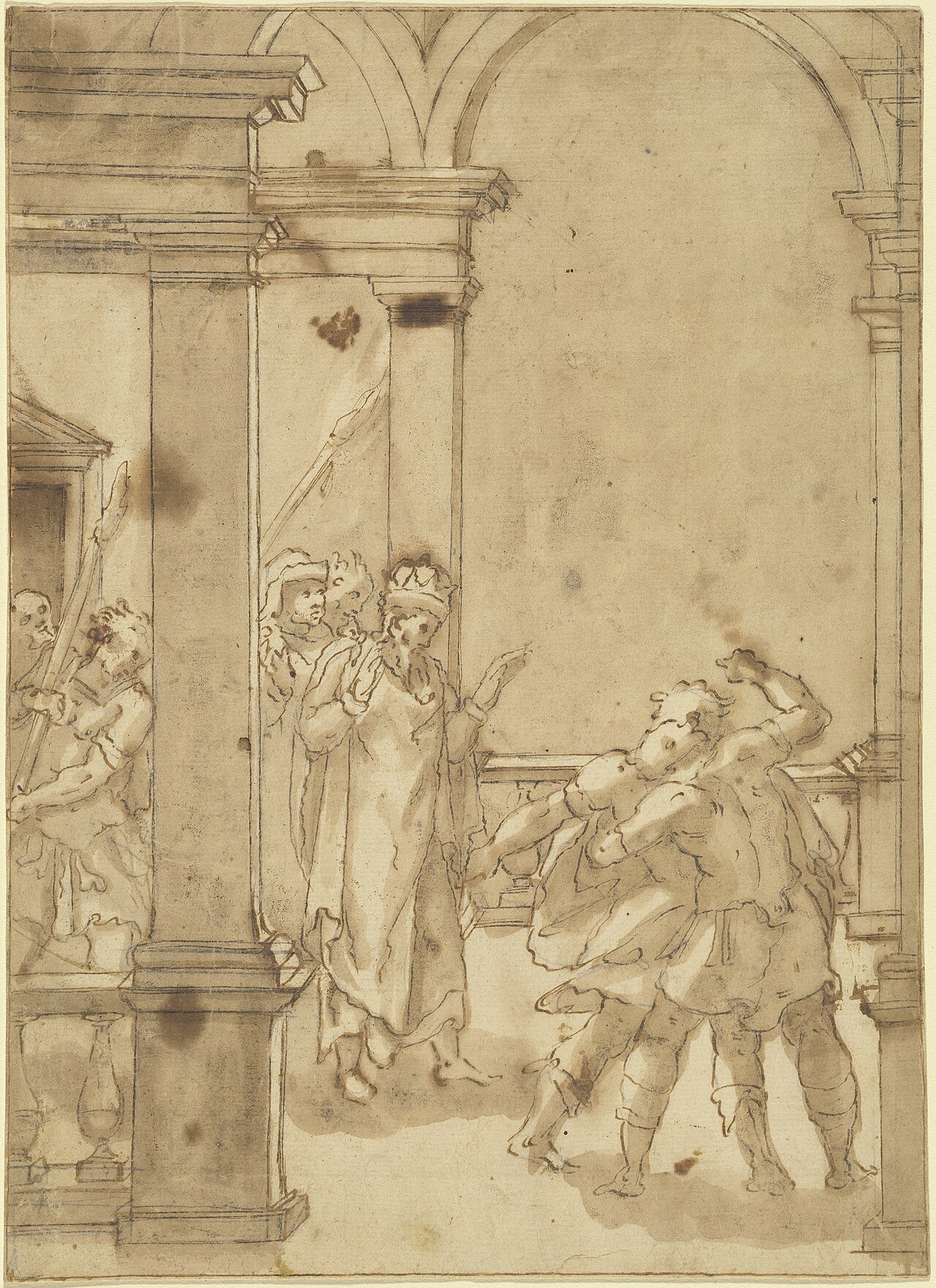 Two Figures Struggling before a King by Cesare Nebbia