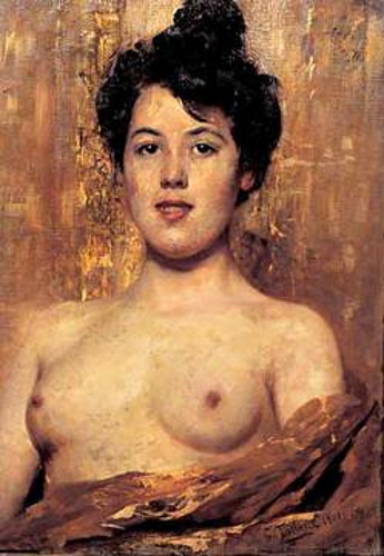 Half nude woman by Cesare Tallone