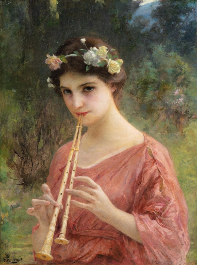 A Young Woman Playing An Aulos (Or The Double Flute) by Charles-Amable Lenoir