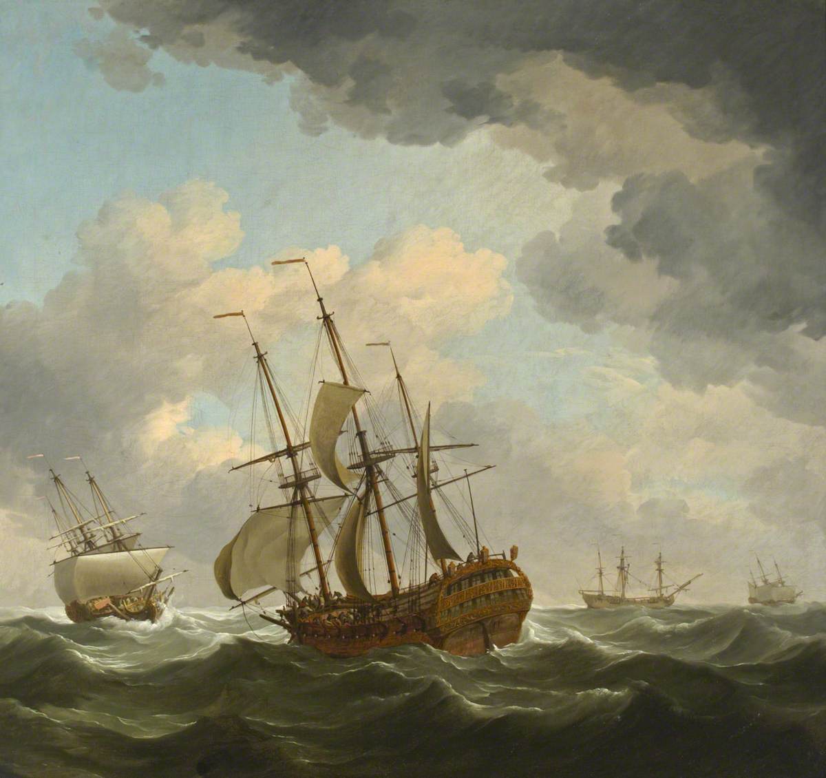 East Indiamen in a Gale by Charles Brooking