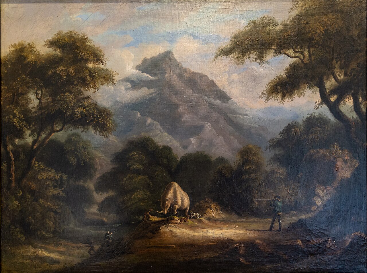 Hunting a White rhinoceros on the Crocodile River in 1835 by Charles Davidson Bell