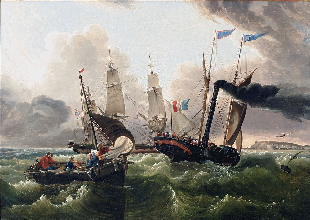 A French Sidewheel Steamship of Le Havre & Honfleur by Charles Louis Mozin