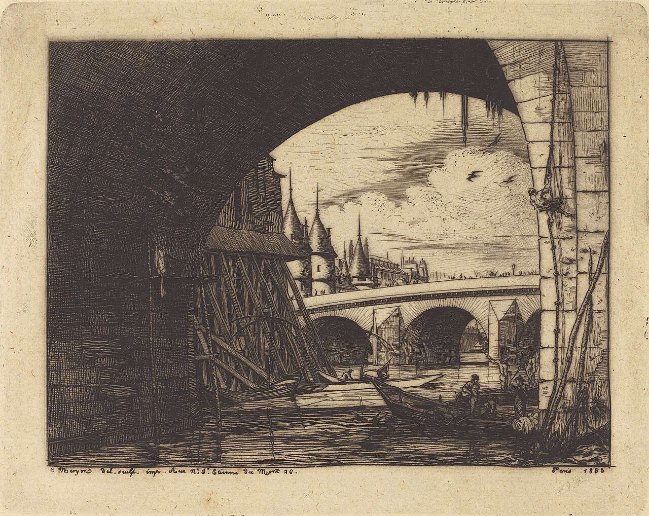 L'arche du Pont Notre-Dame, Paris (An Arch ofthe Notre-Dame Bridge, Paris) by Charles Méryon