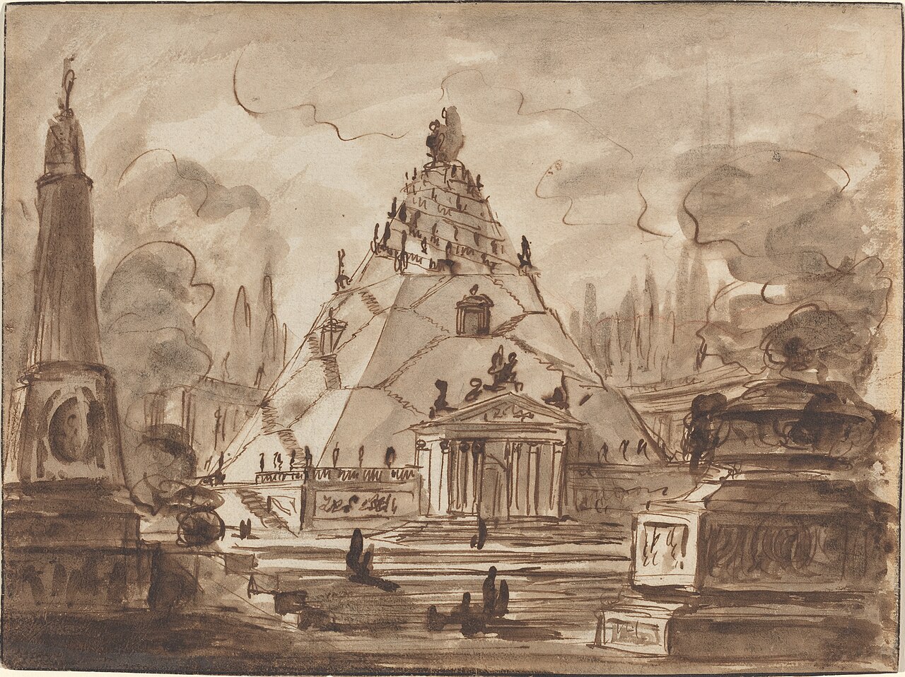 Architectural Fantasy with a Pyramidal Mausoleum by Charles-Michel-Ange Challe