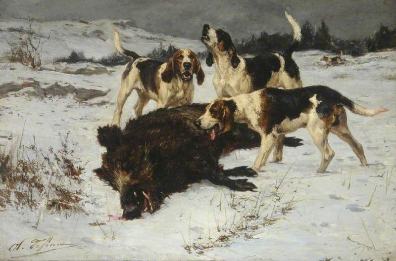 Hounds with a Boar by Charles Olivier de Penne