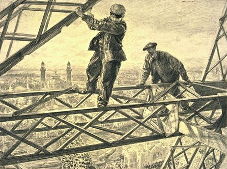 Two Workers Seated on a Beam of the Eiffel Tower by Charles Paul Renouard