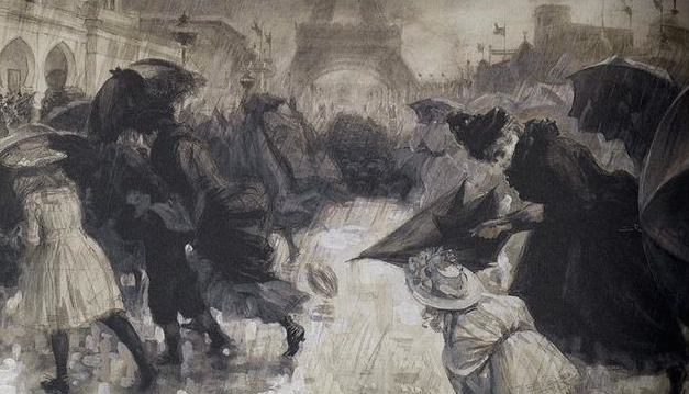 Visitors at the 1900 World's Fair under a Torrential Downpour by Charles Paul Renouard
