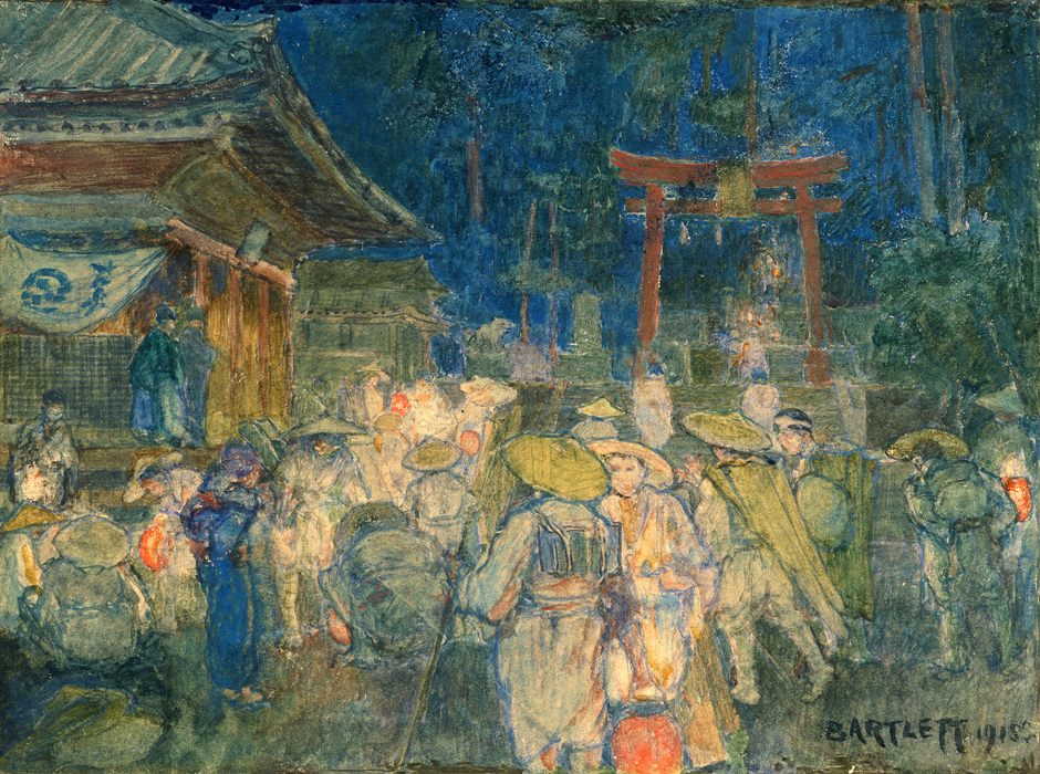 Temple on Lake Biwa, Night by Charles William Bartlett