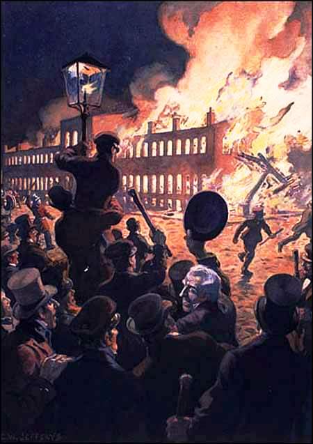 Burning of the Parliament Buildings in Montreal in 1849 by Charles William Jefferys