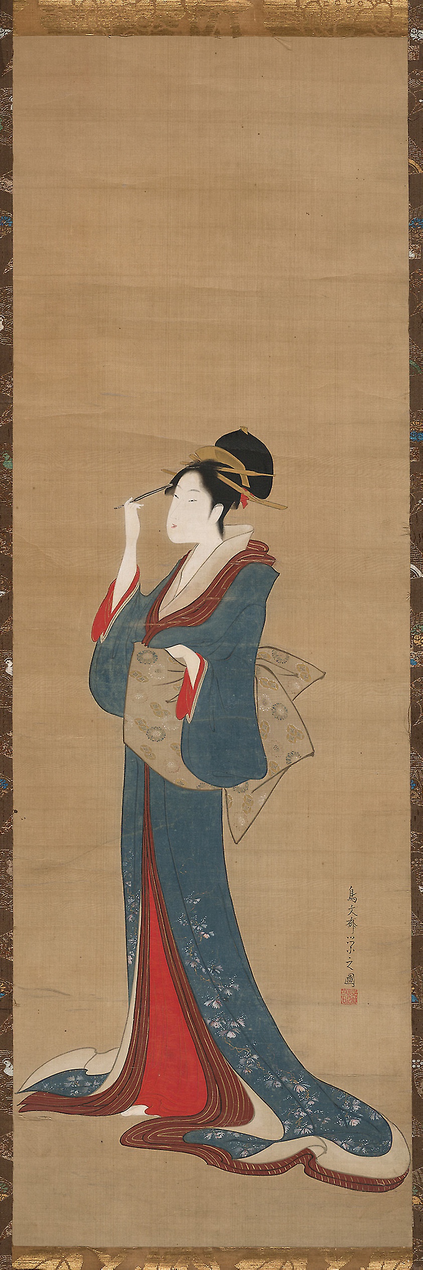 Beauty Replacing Her Hairpin by Chōbunsai Eishi