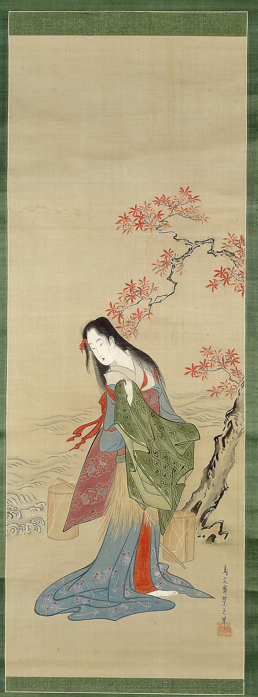 The Salt Maidens, Matsukaze with Yukihira's Coat by Chōbunsai Eishi