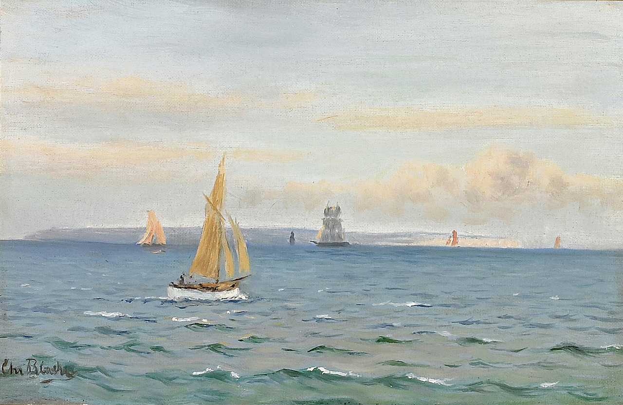 Numerous ships in the Sound on a calm day. by Christian Blache