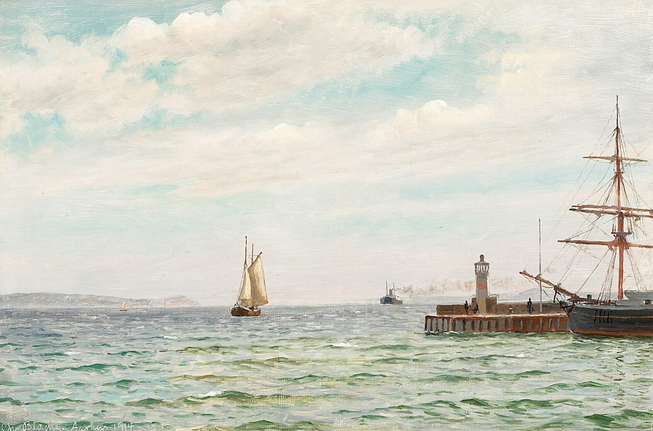 View from Aarhus North Harbour, showing Mols Hoved. by Christian Blache