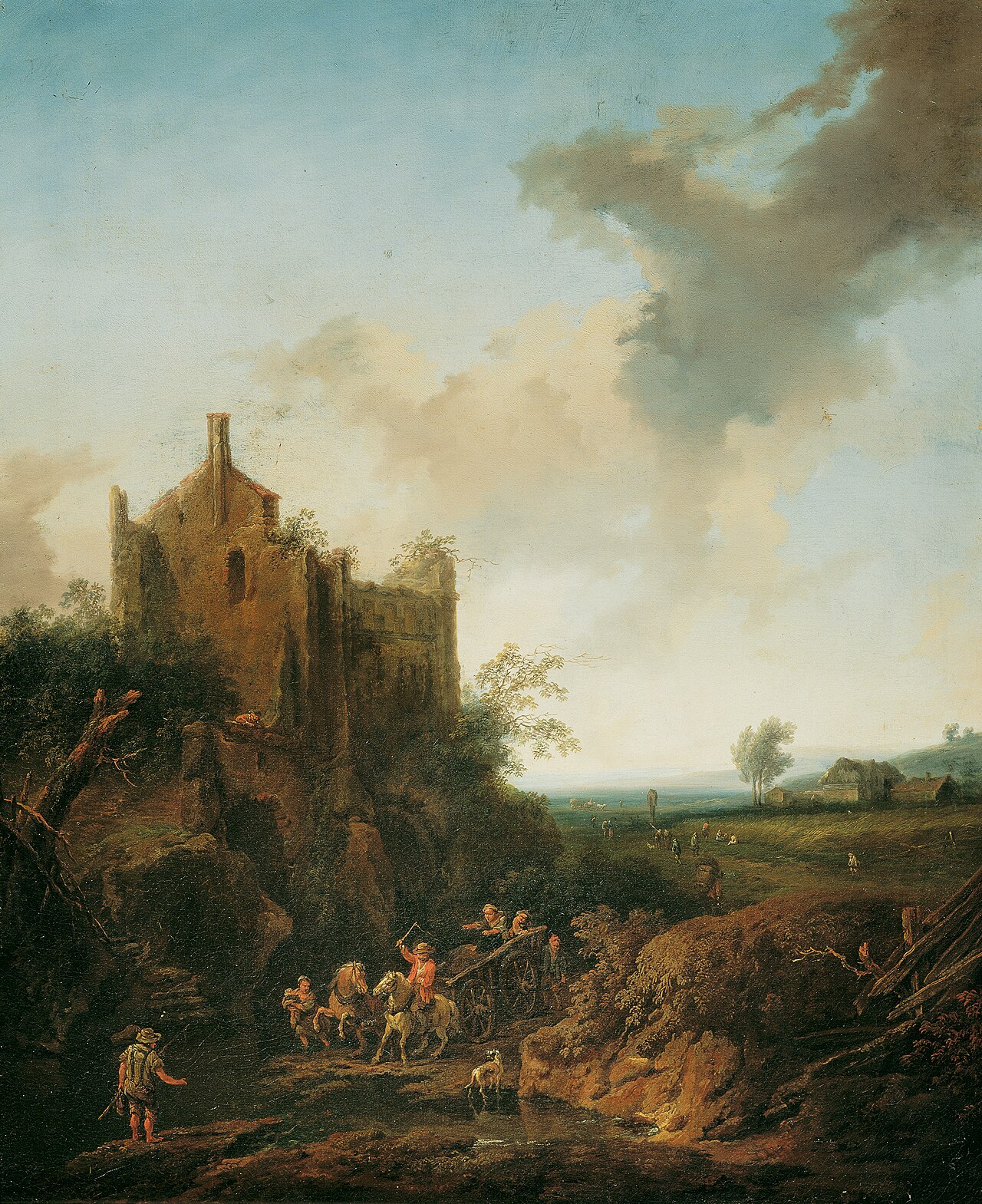 Landscape with a ruined castle near a fordable place in the river by Christian Hilfgott Brand