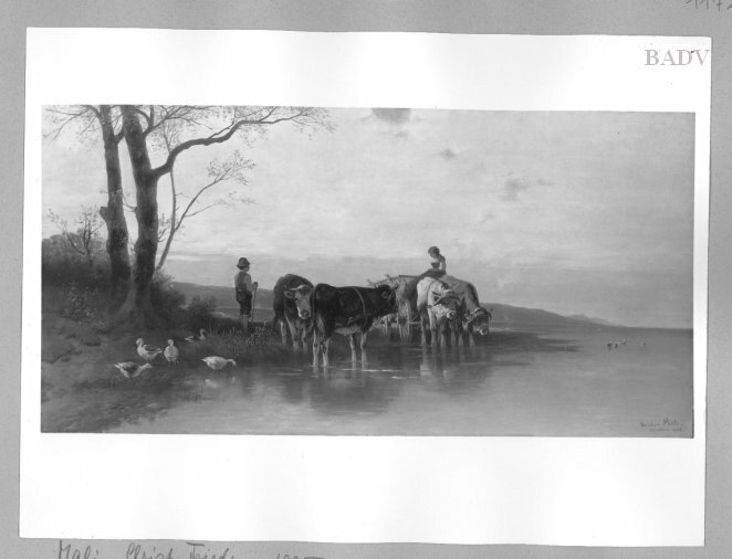 landscape, cattle at a lake by Christian Mali