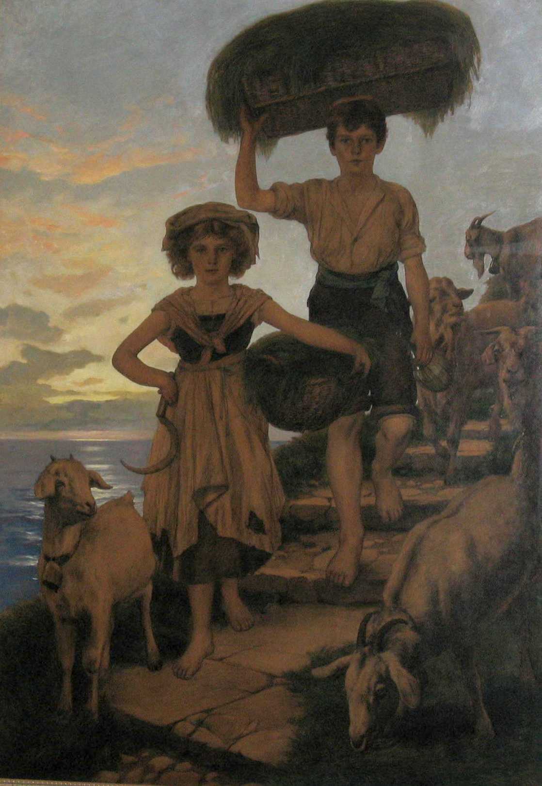 two childs as goat herders by Christian Wilhelm Allers