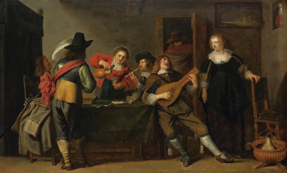 At the inn (Companions at a table). by Christoffel Jacobsz van der Laemen