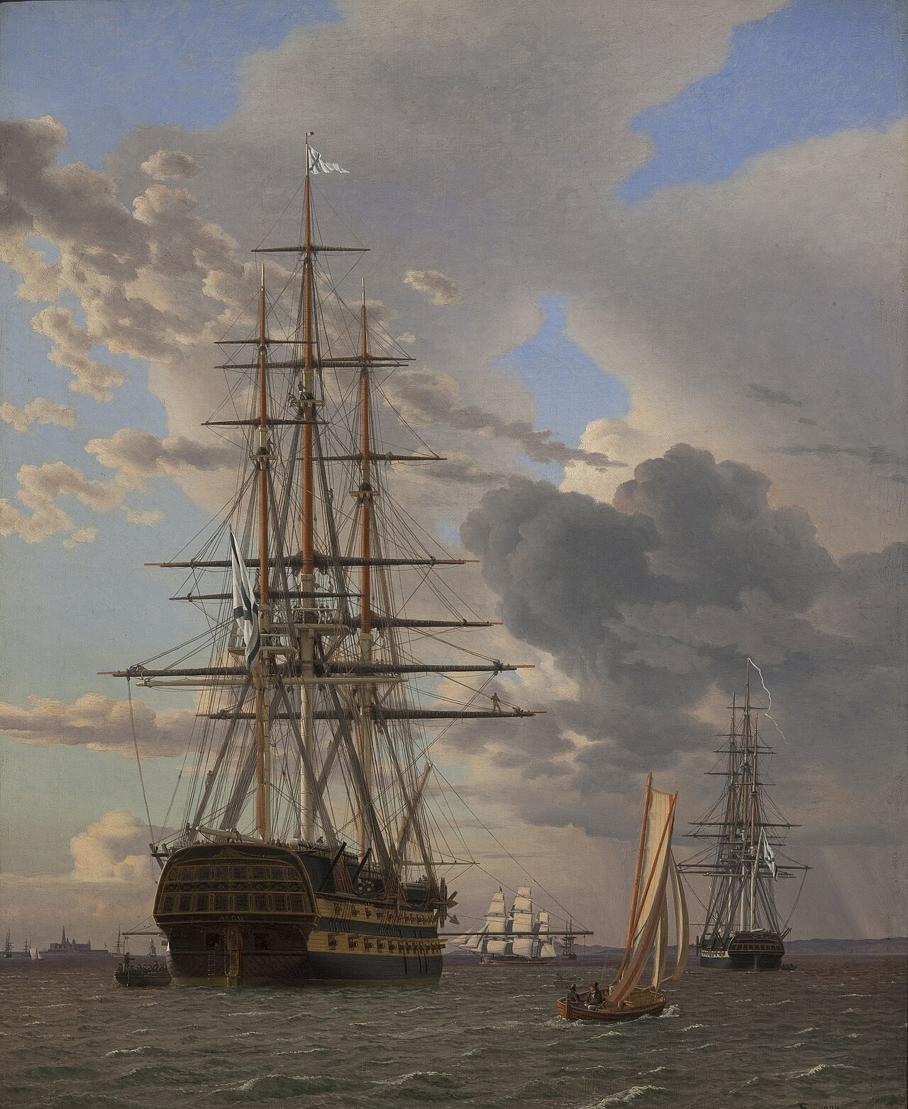 The Russian Ship of the Line "Asow" and a Frigate at Anchor in the Roads of Elsinore by Christoffer Wilhelm Eckersberg