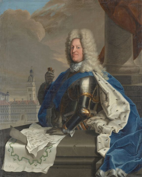 Duke August Wilhelm in front of Wolfenbuettel castle by Christoph Bernhard Francke