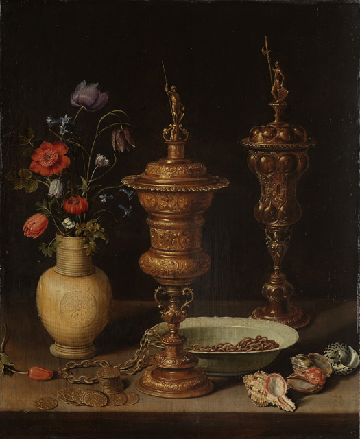 Still life with flowers and gilt goblets by Clara Peeters