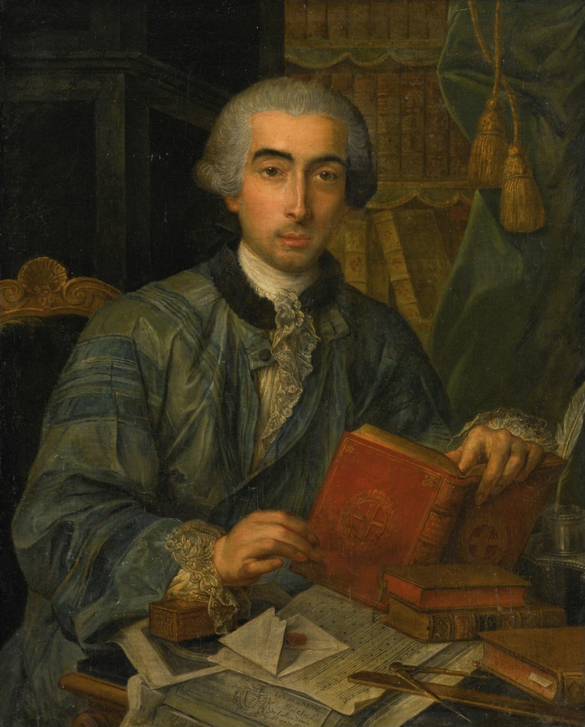 Portrait of a Gentleman Seated at a Desk with Books, Papers and a Sheet of Music by Claude Arnulphy