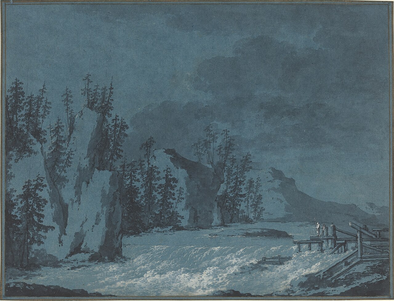 River Rapids by Wooded Cliffs by Claude-Louis Châtelet
