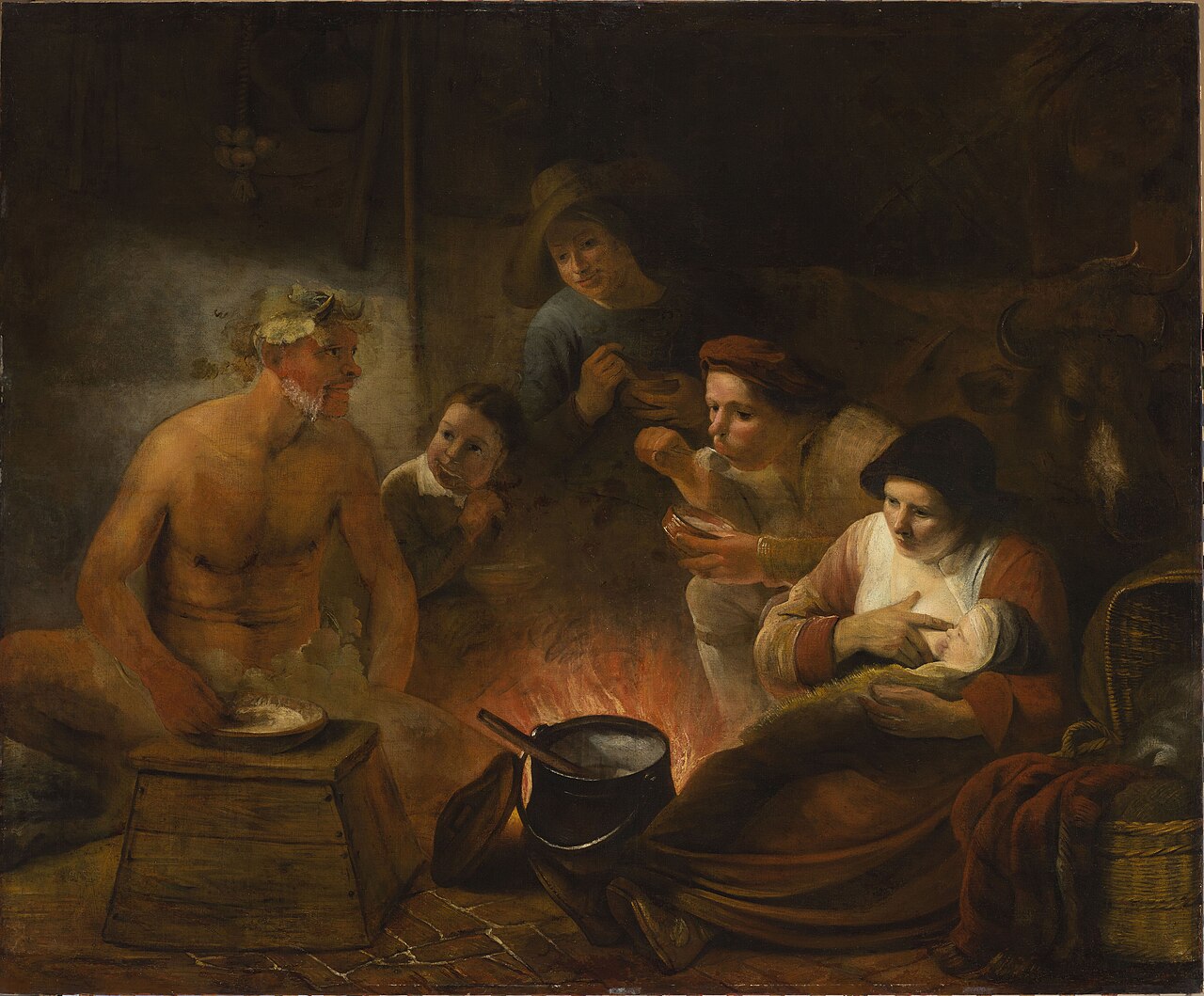 Satyr among peasants (Aesop, Fables, J. de La Fontaine, V, 7) by Constantijn à Renesse