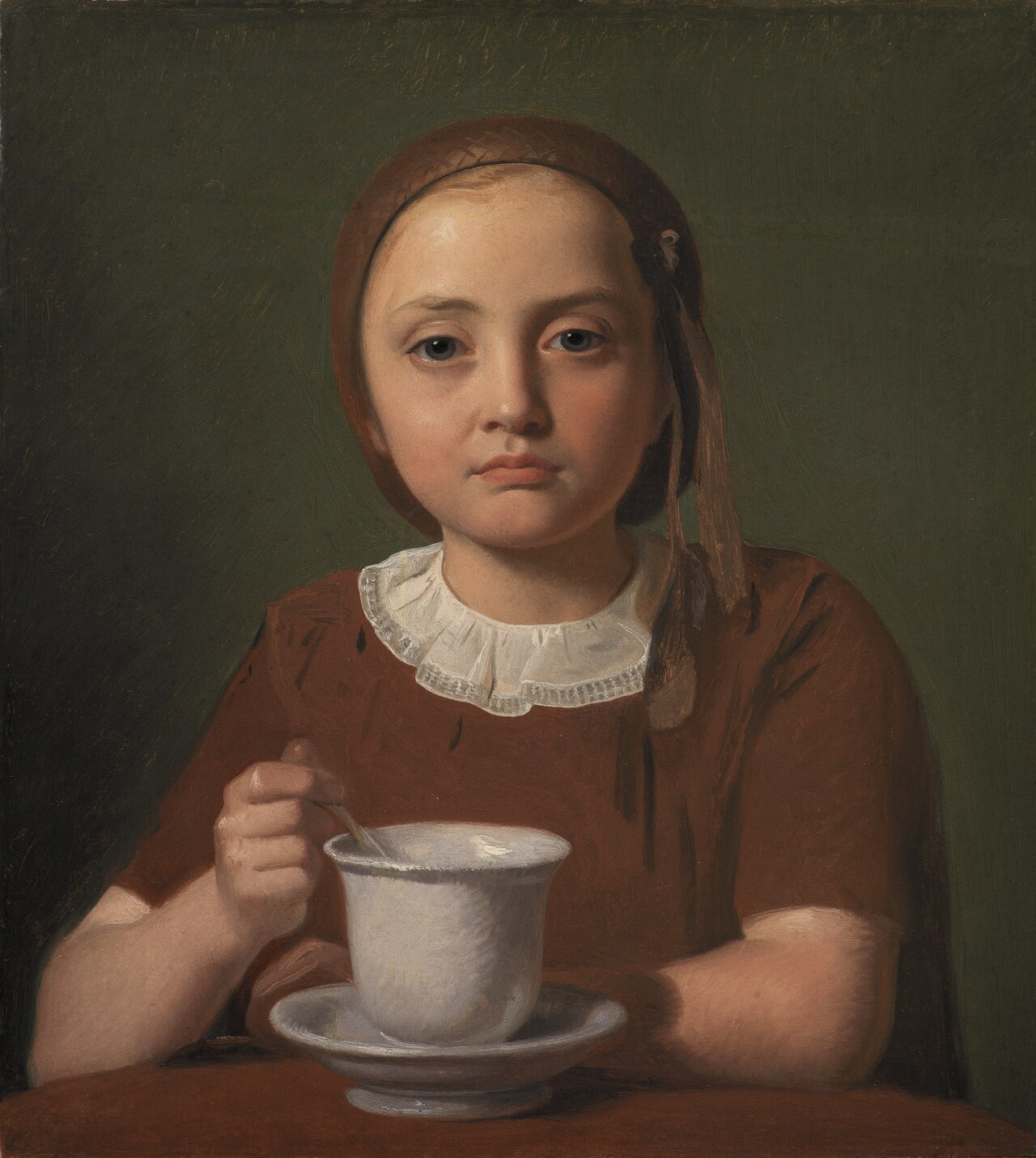 Portrait of a Little Girl, Elise Købke, with a Cup in front of her by Constantin Hansen