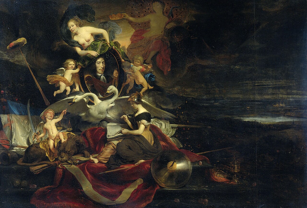 Allegory on the raid at Chatham (1667), with a portrait of Cornelis de Witt by Cornelis Bisschop