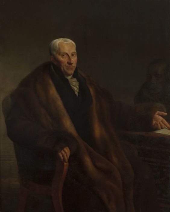 Portrait of Gijsbert Karel van Hogendorp (1762-1834) with a bust of Willem 'the Silent' (1533-1584) by Cornelis Cels