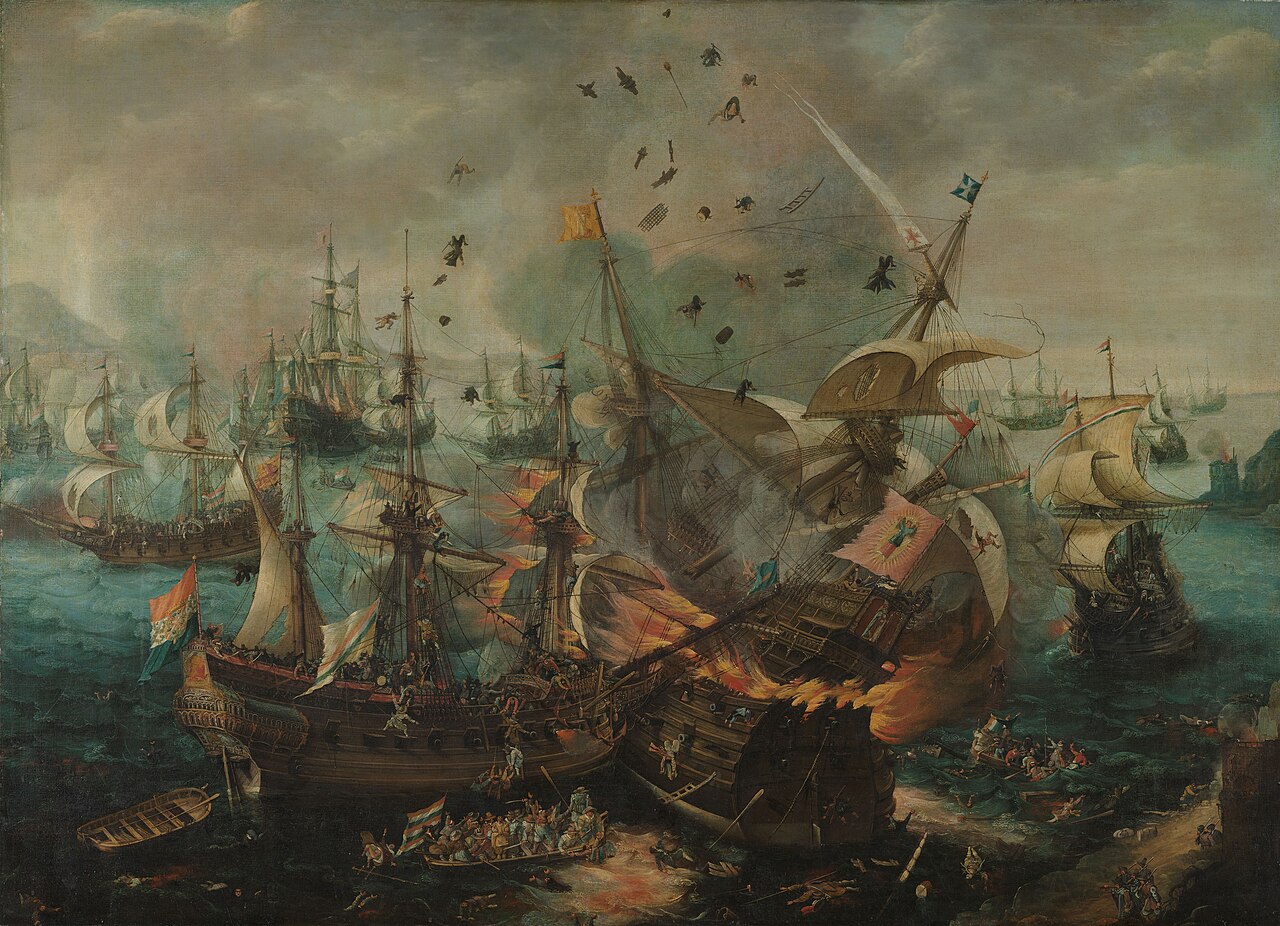 The Explosion of the Spanish Flagship during the Battle of Gibraltar by Cornelis Claesz van Wieringen