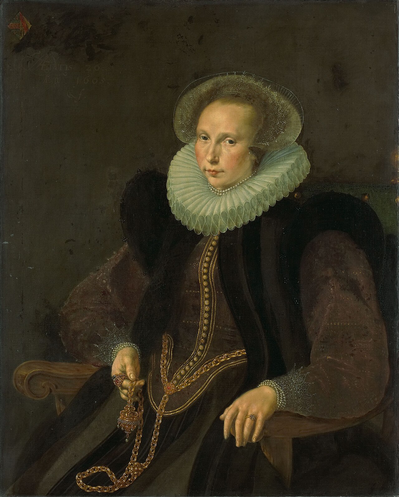 Portrait of Griete Jacobsdr van Rhijn (1585-1652). Wife of Jacob Cornelisz Banjaert, called van Neck by Cornelis Ketel
