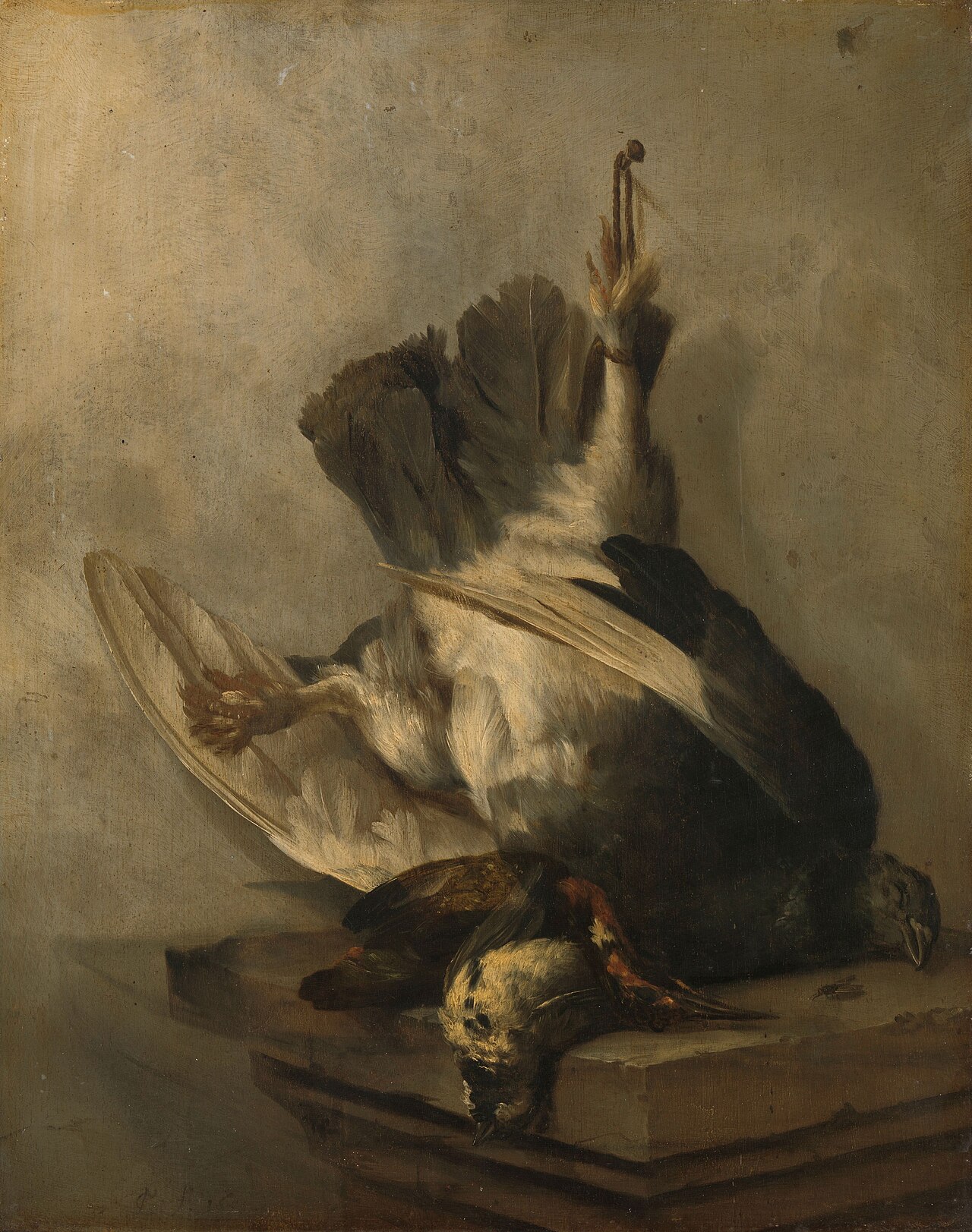 Still life with woodpecker and snipes by Cornelis Lelienbergh