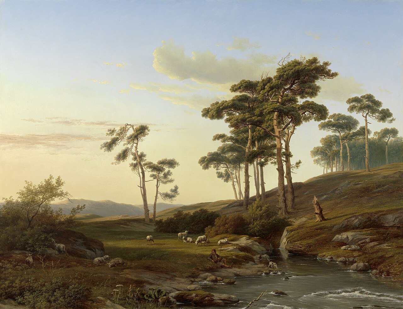 Avondstemming met herder by Cornelis Lieste