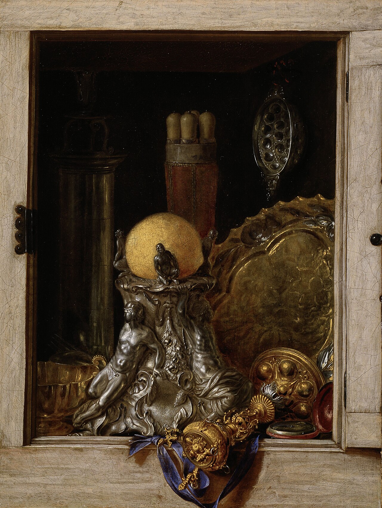 Silverware in an Open Cabinet by Cornelis Norbertus Gijsbrechts