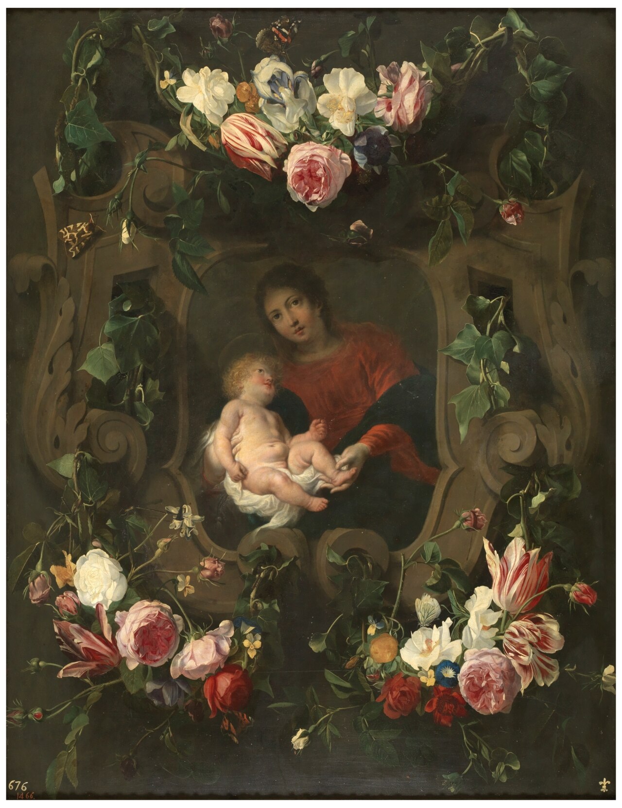 Flower garland around the Virgin and Child by Cornelis Schut III
