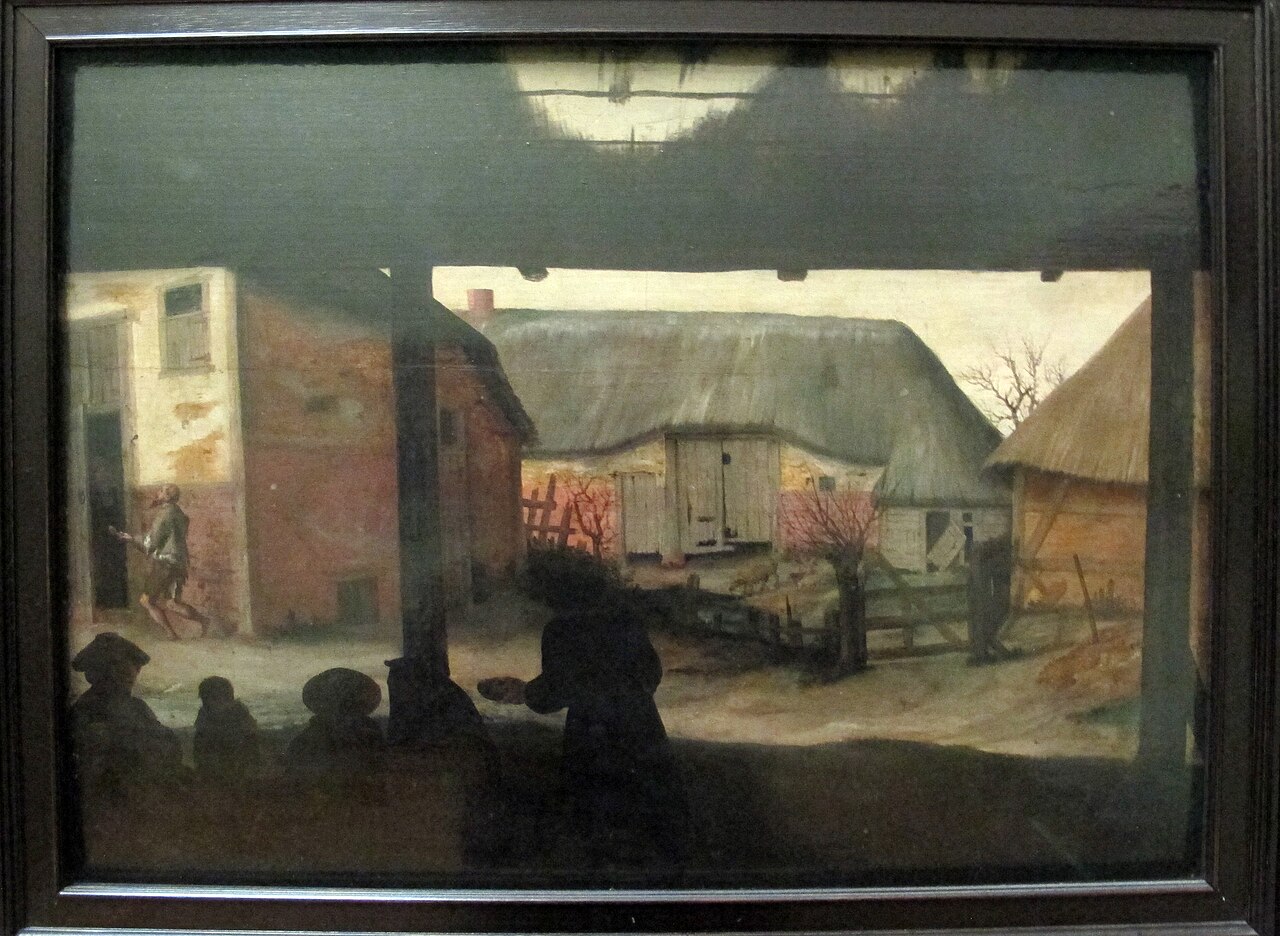 Farmyard with a Beggar by Cornelis van Dalem