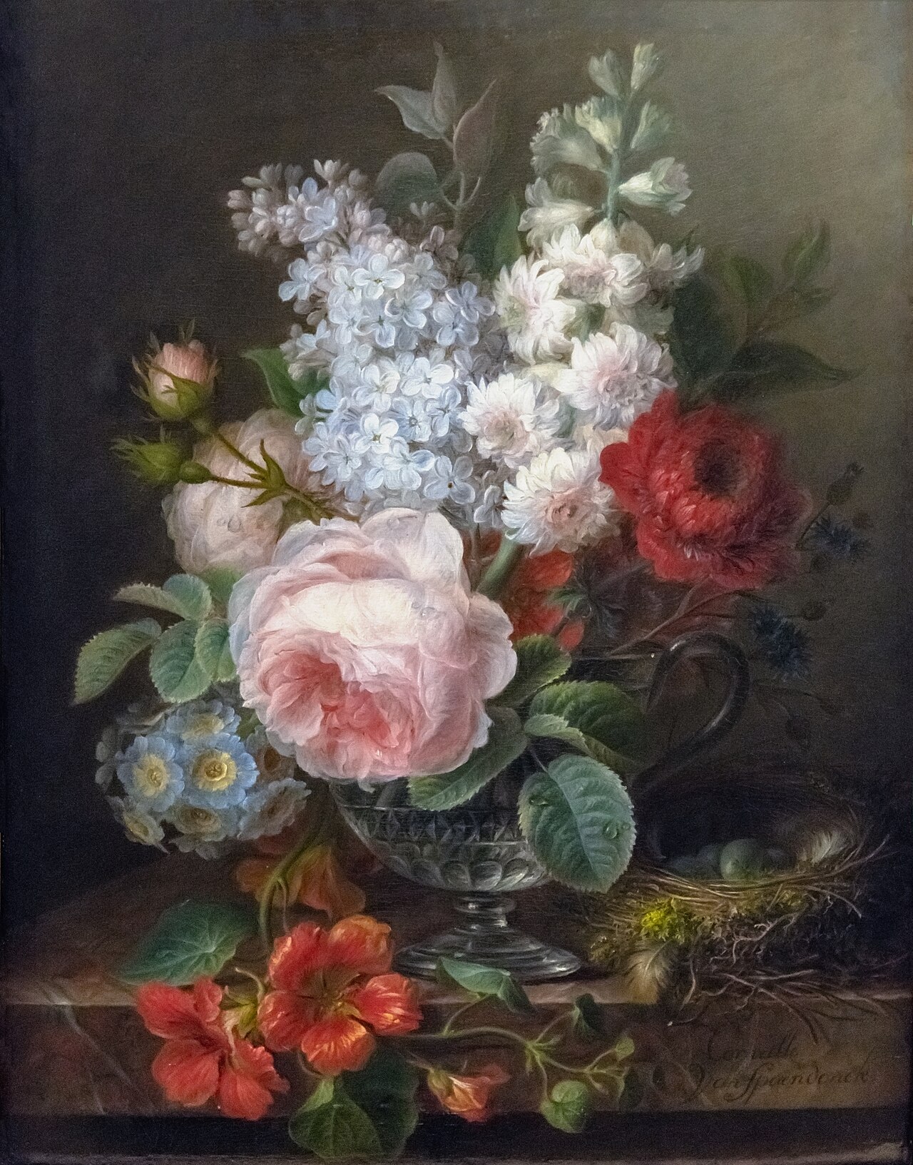 Cornelis Van Spaendonck - Vase de fleurs avec nid by Cornelis van Spaendonck