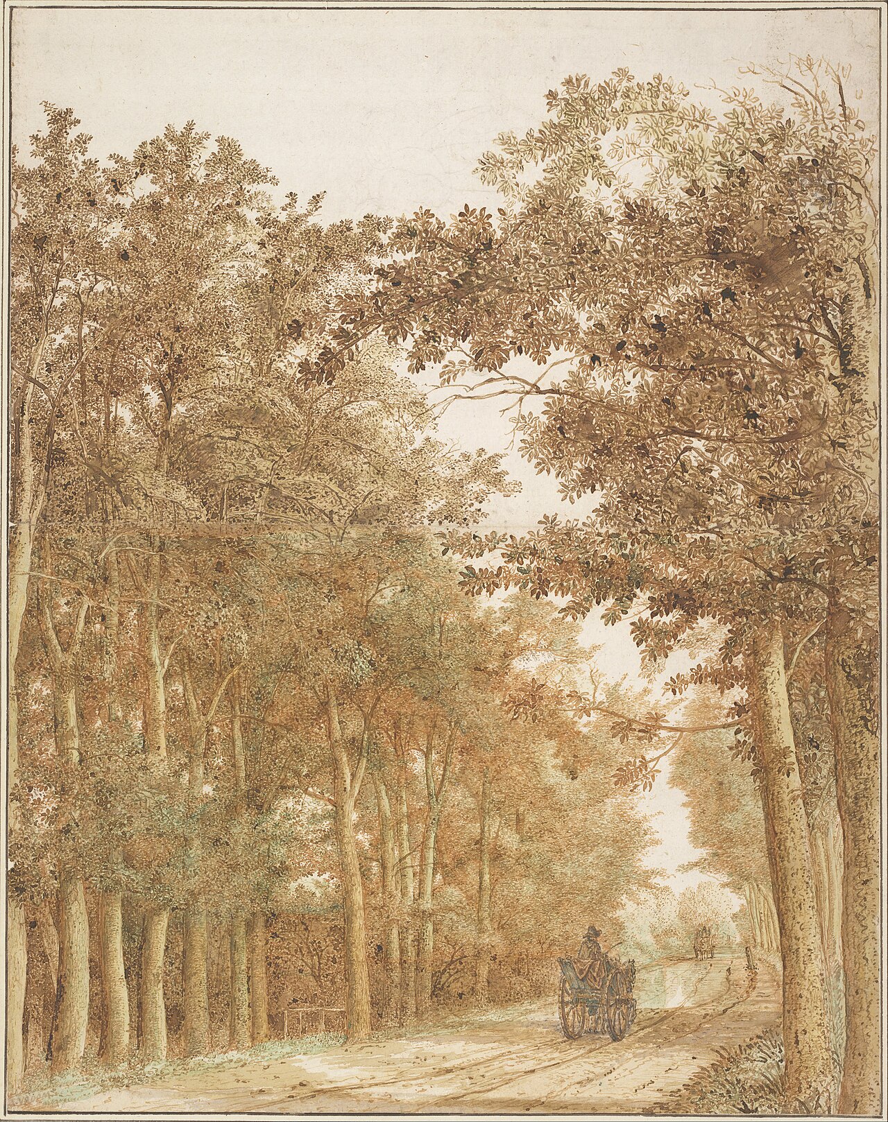 Forest Road with Two Horse-Drawn Carts by Cornelis Vroom