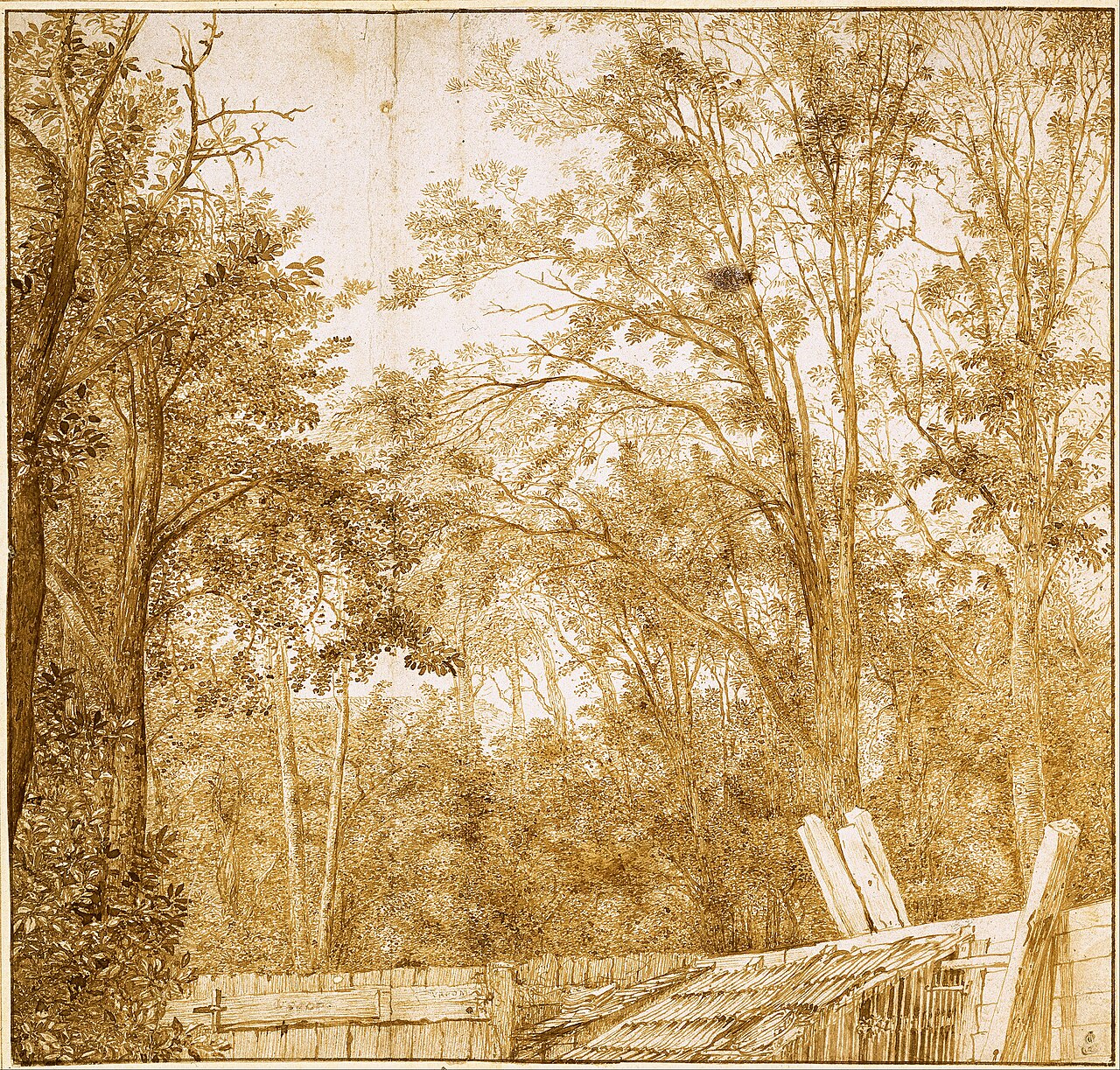 Trees behind a Wooden Fence by Cornelis Vroom