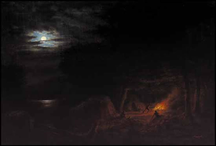 Camp Scene at Night by Cornelius Krieghoff