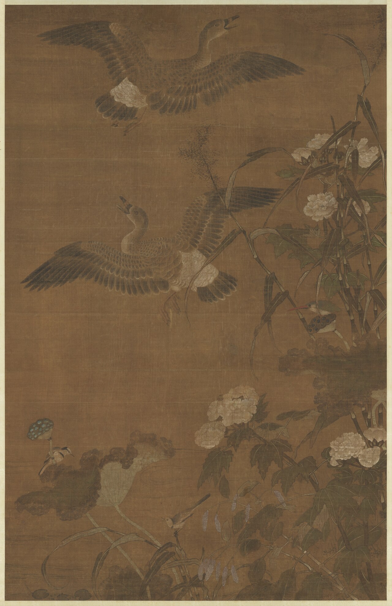 Hibicus on an Autumn Bank and Geese by Cui Bai