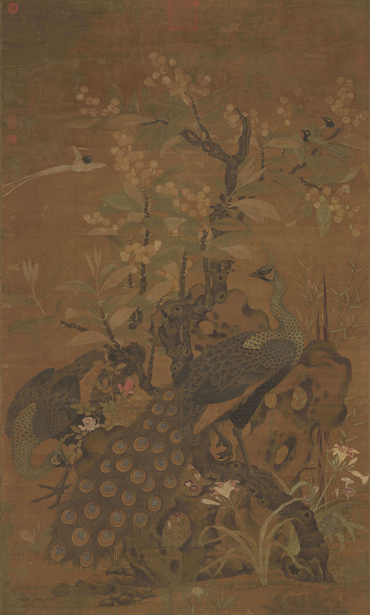 Peacocks and a Loquat Tree by Cui Bai