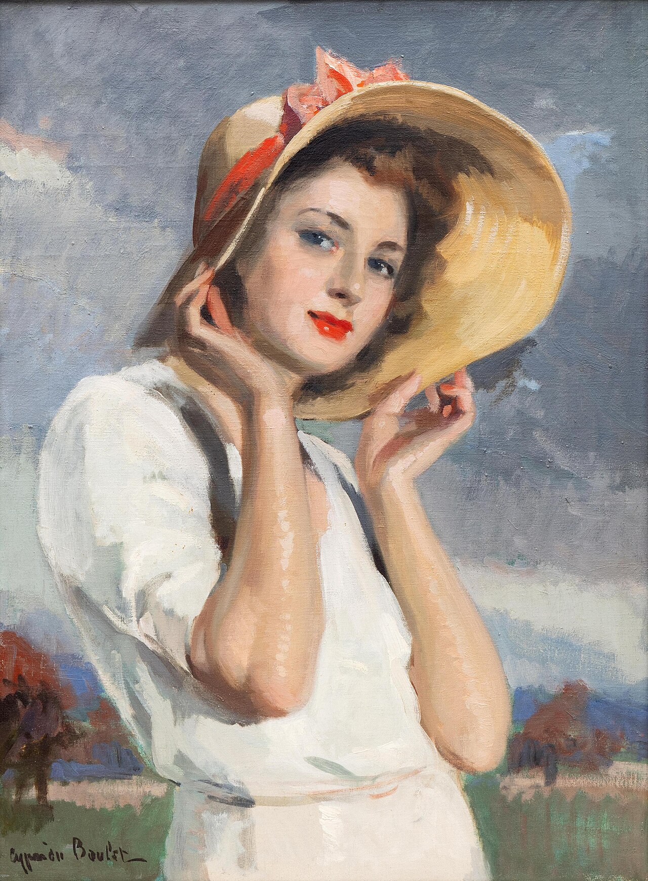 Lady with straw hat by Cyprien Eugène Boulet