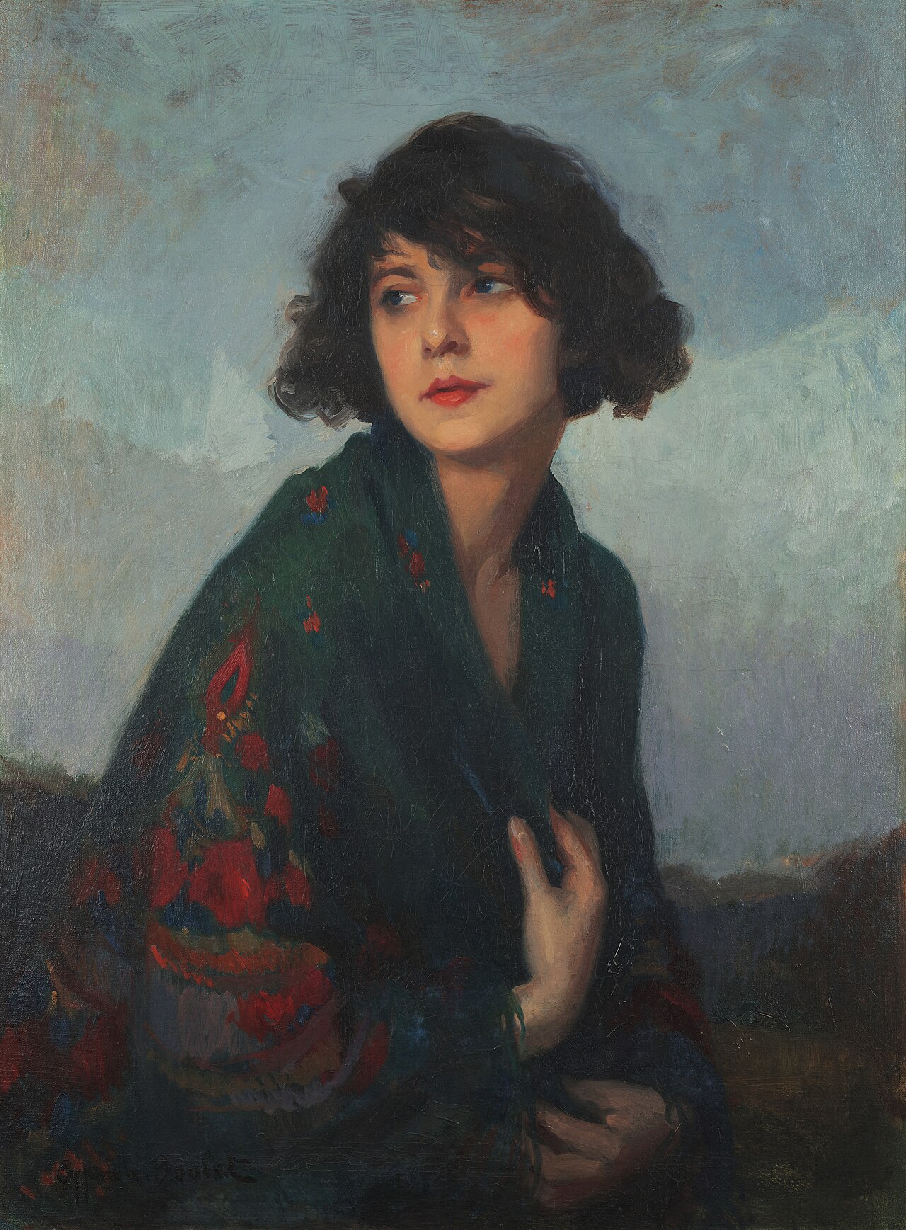Woman with Green Scarf by Cyprien Eugène Boulet