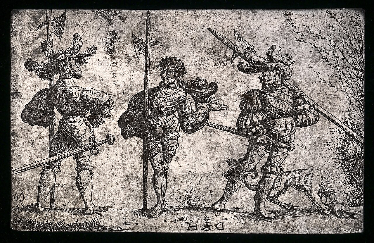 Three German Soldiers Armed with Halberds by Daniel Hopfer