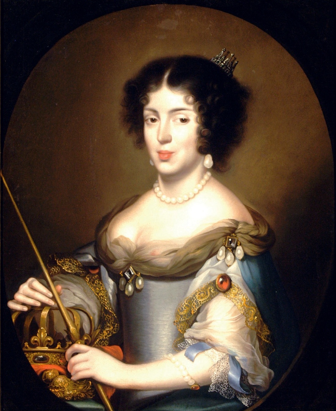 Portrait of Queen Marie Casimire Sobieska with a nipple visible by Daniel Schultz