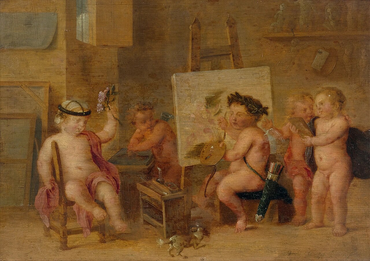 Painter's studio with putti by David Teniers III