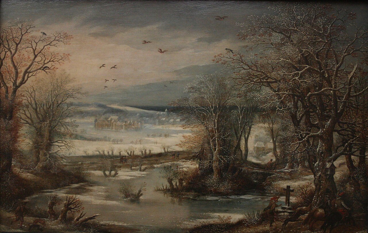 Winter landscape with view on the castle of Tervuren by Denis van Alsloot