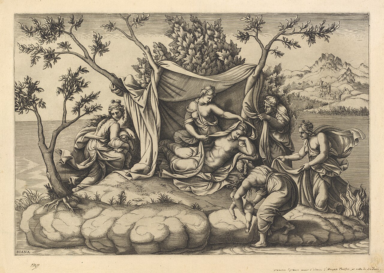 Latona Giving Birth to Apollo and Diana on the Island of Delos by Diana Scultori